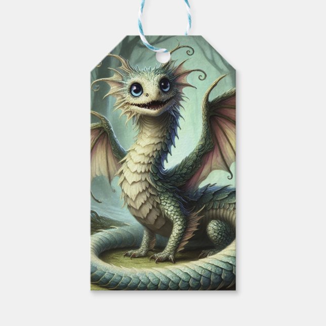 Drake Jabberwocky Söt Fantasy Varelse Konst Presentetikett (Framsidan)