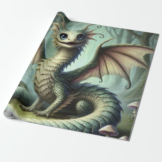 Drake Jabberwocky Söt Fantasy Varelse Konst Presentpapper (Utrullad)