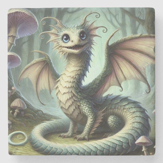 Drake Jabberwocky Söt Fantasy Varelse Konst Stenunderlägg (Framsidan)