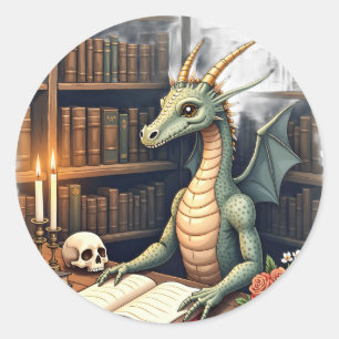Drake Läsning Mörk Akademisk Gotisk Bibliotek Bok Runt Klistermärke