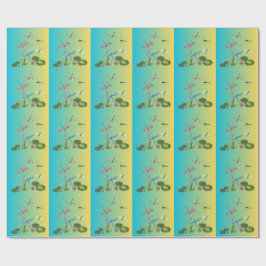 Drake & Lotusdamm-mönster i presentpapper – Tr