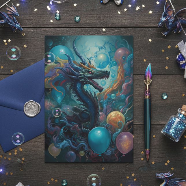 Drake med födelsedagsballonger kort (Skapare uppladdad)