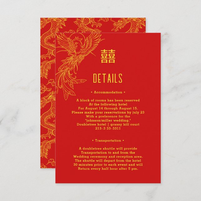 Drake och Fenix Bröllop | Fenix Gästinformation Inbjudningar (Fram/baksida)