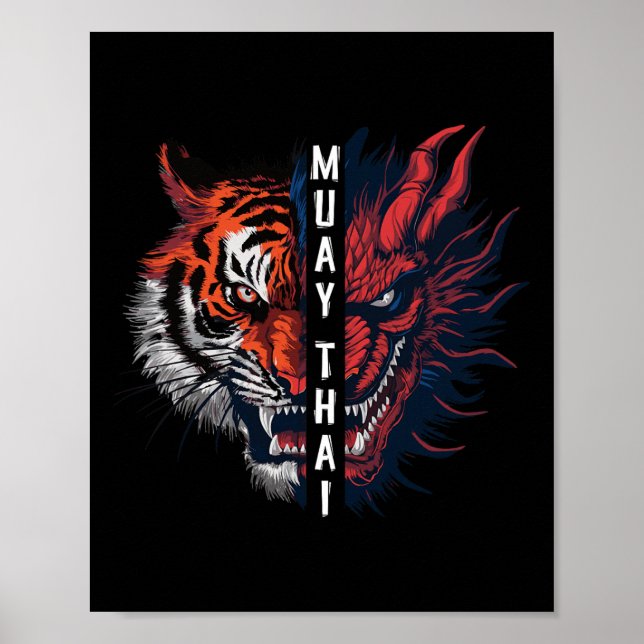 Drake och Tiger Head Muay Thai Kickboxningskonst  Poster (Framsidan)