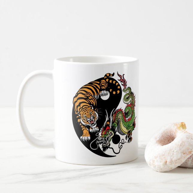 drake och tiger yin yang kaffemugg (Med munk)