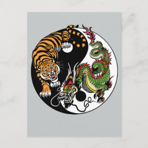 drake och tiger yin yang vykort