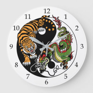 drake- och tigeryin yang stor klocka