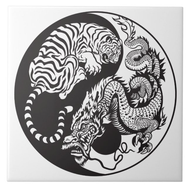 drake- och tigeryinyang symbol kakelplatta (Framsidan)