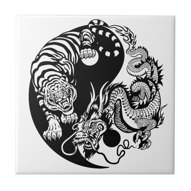drake- och tigeryinyang symbol kakelplatta (Framsidan)