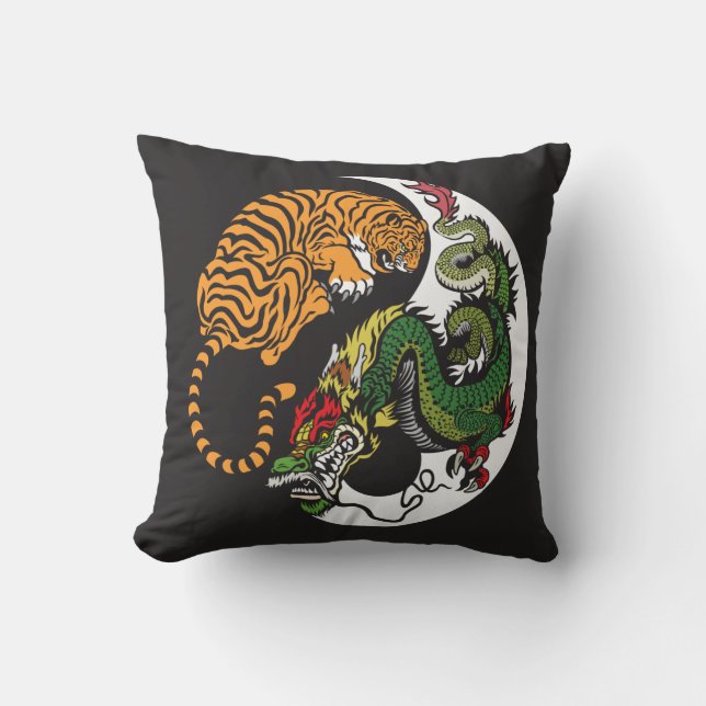 drake- och tigeryinyang symbol kudde (Framsida)