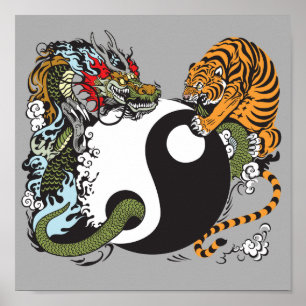 drake- och tigeryinyang symbol poster