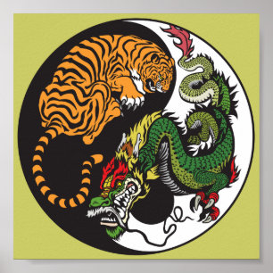 drake- och tigeryinyang symbol poster