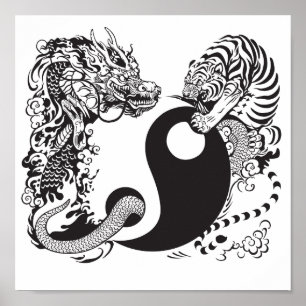drake- och tigeryinyang symbol poster