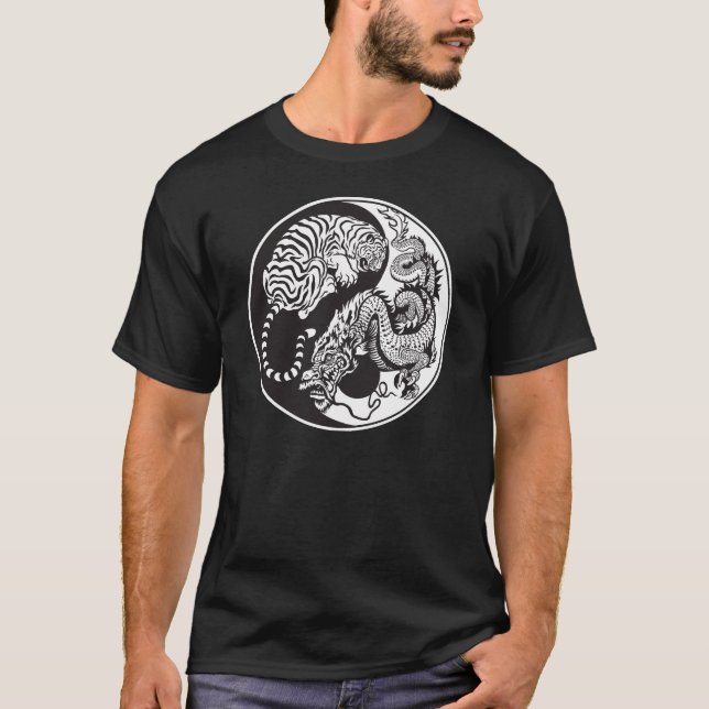 drake- och tigeryinyang symbol tee shirt (Framsida)