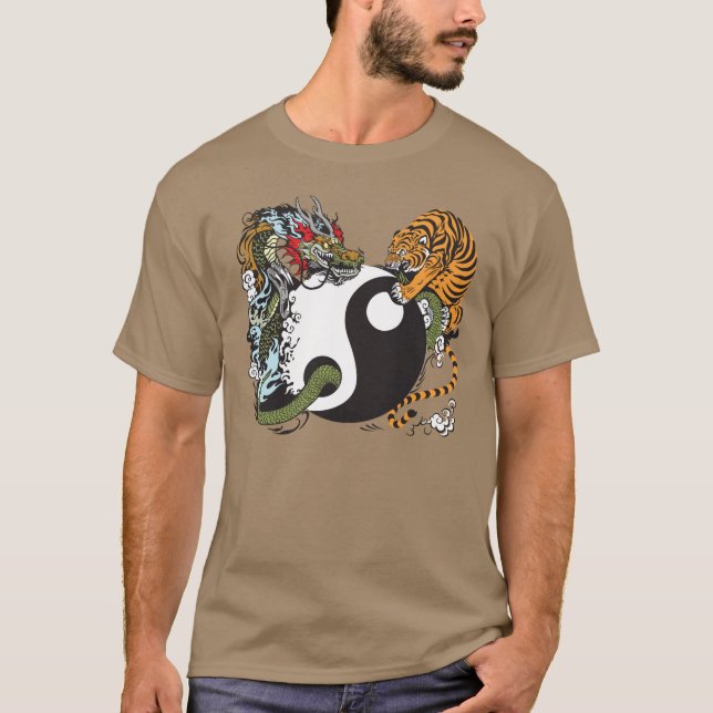 drake- och tigeryinyang symbol tee shirt (Framsida)