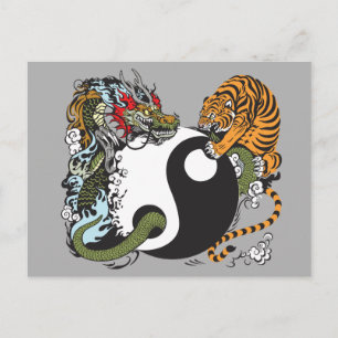 drake- och tigeryinyang symbol vykort