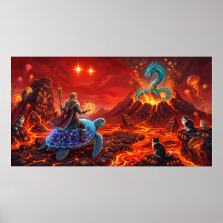 Drake och Världssköldpadda — Viking Eld Fantasi Poster