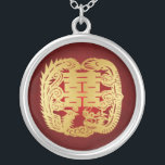 Drake & Phoenix - dubbelt lyckasymbol Silverpläterat Halsband<br><div class="desc">Kinesiskt symbol för dubbelt rött/guld- halsband för lycka.  Med draken och Phoenix.</div>