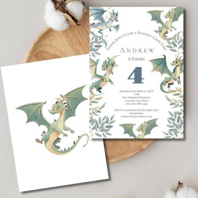 Drake Pojkar 3:e 4:e 5:e Födelsedagsfest Inbjudan (Dragon Boys Birthday Invitation. 1st, 2nd 3rd, 4th 5th birthday)