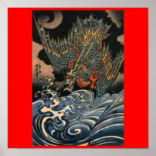 Drake som flyger över vatten C. 1800's (Japan) Poster