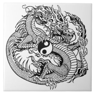 drake som håller yin yang kakelplatta