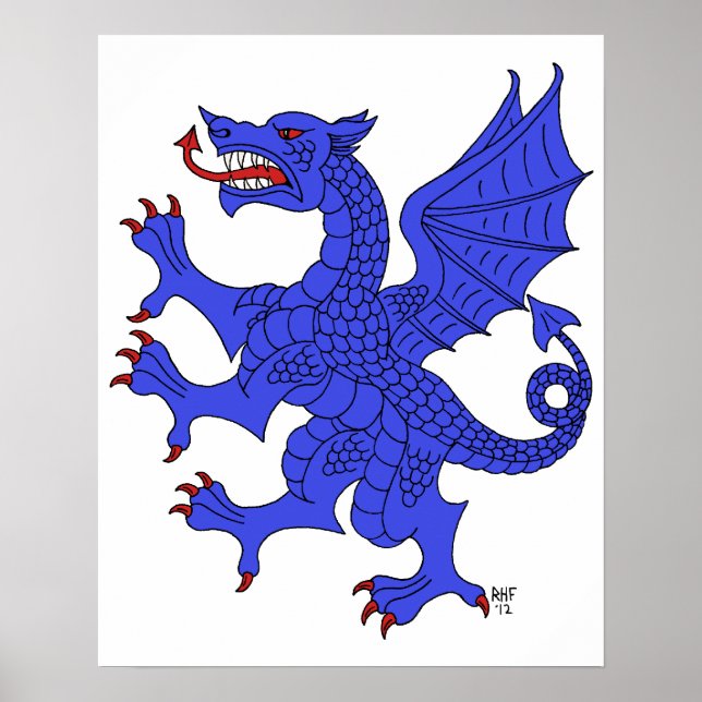 Drake stående i azurblått poster (Framsidan)