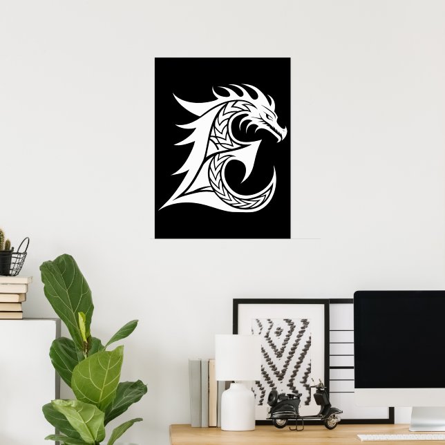 Drake Stiliserad Bokstav E, Drakalfabetet, Monogra Poster (Hemmakontoret)