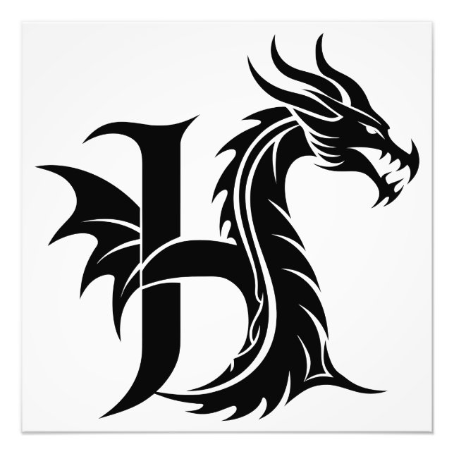Drake Stiliserad Bokstav H, Drakalfabetet, Monogra Fototryck (Framsidan)