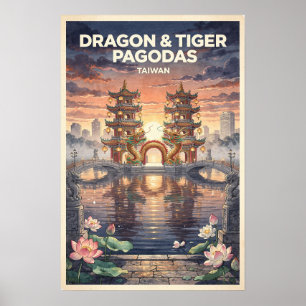 Drake & Tiger-pagoderna Taiwan Vintage Resa Poster
