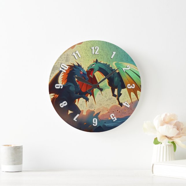 Drake vs Pegasus - Fantasykonst Stor Klocka (Hem)