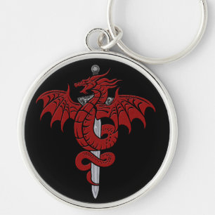 Drakeålder - drakesvärd Keychain Rund Silverfärgad Nyckelring