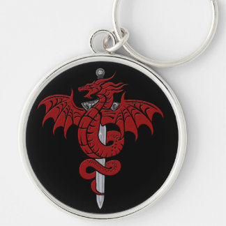 Drakeålder - drakesvärd Keychain Rund Silverfärgad Nyckelring