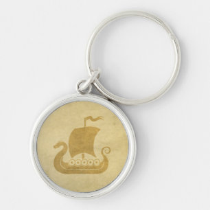 Drakefartyg Keychain Rund Silverfärgad Nyckelring