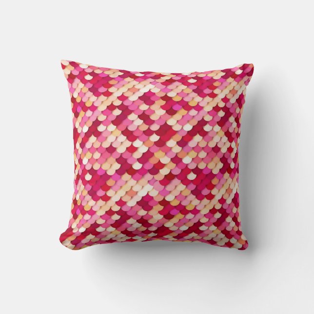 "Drakefjäll" - magenta, shock rosa och persika Kudde (Framsida)