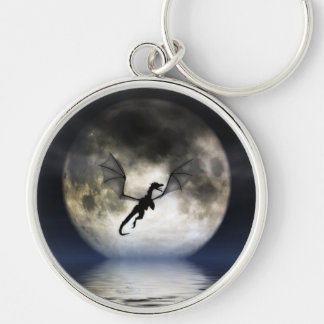 Drakemåne Keychain Rund Silverfärgad Nyckelring