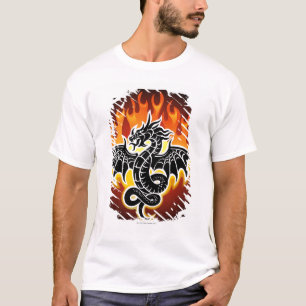 Draken med flammar i bakgrund t-shirt