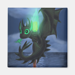 Draken med grönt avfyrar magnet