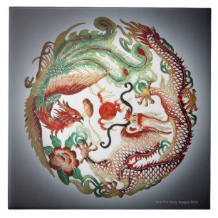 Draken och phoenix stencilerar kakelplatta