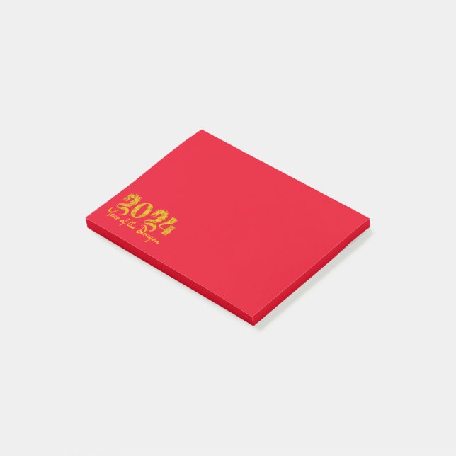 Drakens År 2024 Guld Post-it Block (Vinklad)