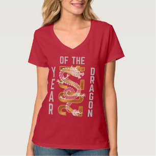 Drakens år År 2024 Vit Grå Guld T Shirt