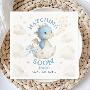 Drakens baby shower pojke blå kläcks snart papper pappersservett