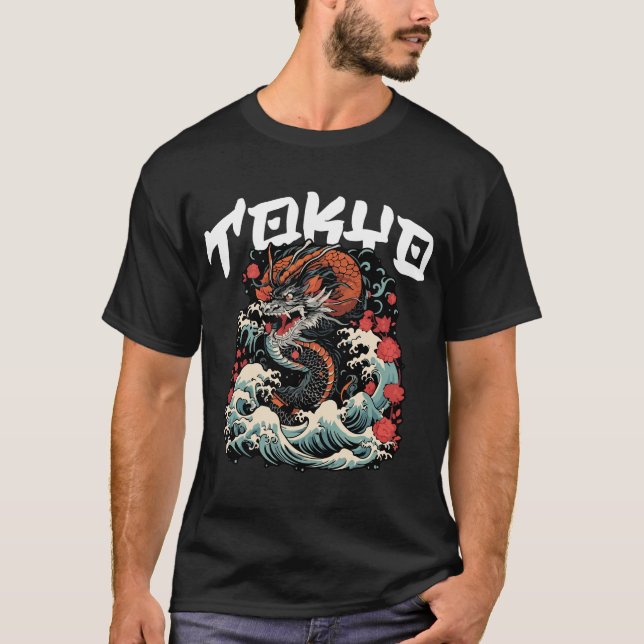 Drakens dans Japanskt retro-havlandskap T Shirt (Framsida)