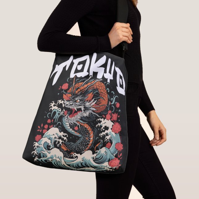 Drakens dans Japanskt retro havslandskap Axelväska (Närbild)