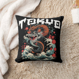 Drakens dans Japanskt retro havslandskap Kudde