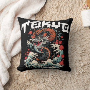 Drakens dans Japanskt retro havslandskap Kudde
