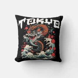 Drakens dans Japanskt retro havslandskap Kudde