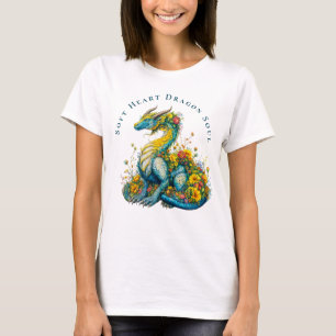 Drakens mjuka hjärta Whimsical blomsterdrake konst T Shirt