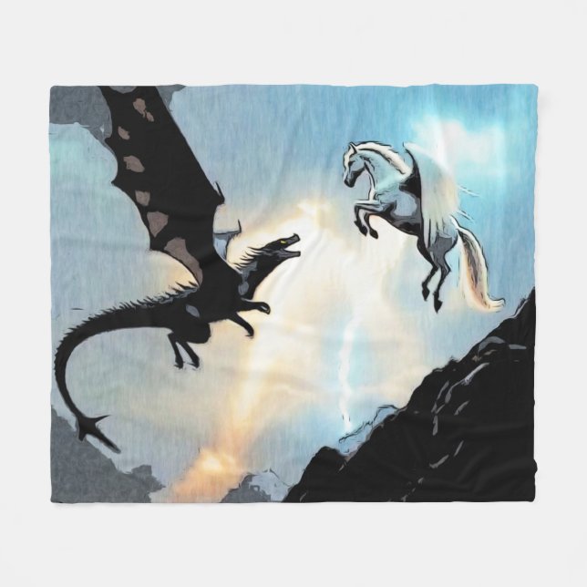 Drakens och Pegasus strid Fleecefilt (Framsidan (Horisontell))
