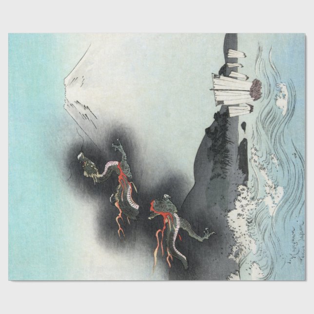 Drakens Raseri Sjöslag för Mount Fuji, Japan Presentpapper (Platt)