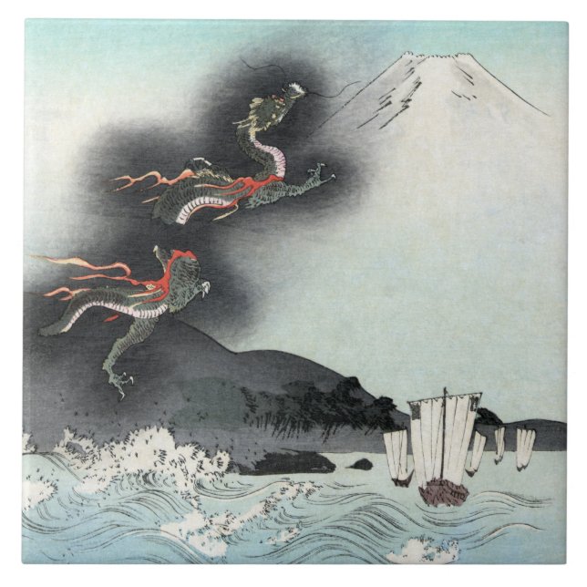 Drakens raseri Sjöstrid för Mount Fuji, Japan Kakelplatta (Framsidan)
